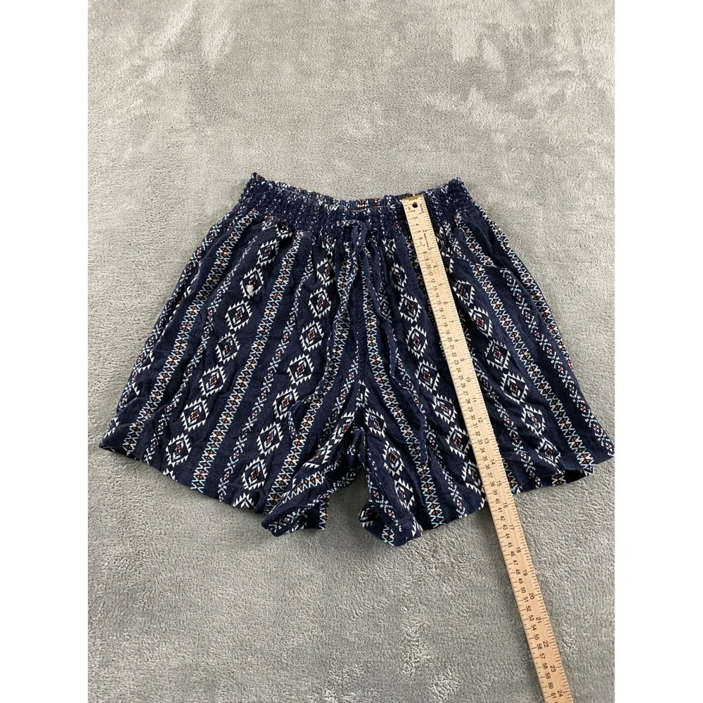 Sound Style Beau Dawson Women Large Navy Linen Blend Southwestern Smocked Shorts